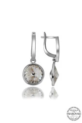 Swarovski Crystal Kadın Beyaz Sallantılı Gümüş Küpe - 2
