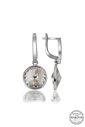Swarovski Crystal Kadın Beyaz Sallantılı Gümüş Küpe - 2