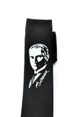 Çocuk Boy Atatürk ve İmza Baskılı Saten Siyah Kravat - CK-29 thumbnail 3