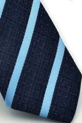 Mavi Verev Çizgili Lacivert Dokuma Kumaş Mendilli Slim Fit Kravat  / SDK-220702 thumbnail 3