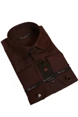 Kahverengi Dar Kesim Micro Kumaş Kol Düğmeli Slim Fit Erkek Gömlek - 201-11 thumbnail 1