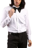 Beyaz Gizli Pat Damatlık Ata Yaka Kol Düğmeli Slim Fit Smokin Gömlek - 001 - 1