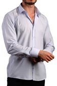 Açık Mavi Dar Kesim Slim Fit Uzun Kol Düz Renk Erkek Gömlek  - 151-3 thumbnail 3