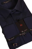 Lacivert Dar Kesim Micro Kumaş Kol Düğmeli Slim Fit Erkek Gömlek - 201-12 thumbnail 2