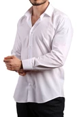 Beyaz Dar Kesim Slim Fit Uzun Kol Düz Renk Erkek Gömlek  - 151-1 thumbnail 2