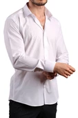 Beyaz Dar Kesim Slim Fit Uzun Kol Düz Renk Erkek Gömlek  - 151-1 thumbnail 3