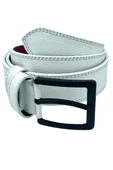 Beyaz Suni Deri Çift Dikişli Damar Desenli Model 4 cm.lik Spor Kemer - 9016-11 thumbnail 3