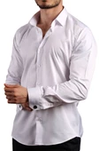 Beyaz 8 Drop Ekstra Uzun Kol Dar Kesim Micro Kumaş Kol Düğmeli Slim Fit Erkek Gömlek - 197-1 thumbnail 2