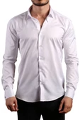 Beyaz 8 Drop Ekstra Uzun Kol Dar Kesim Micro Kumaş Kol Düğmeli Slim Fit Erkek Gömlek - 197-1 thumbnail 1