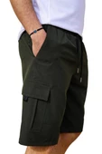 Haki Kargo Cepli Uzun Model Su İtici Özellikli Düz Renk Erkek Plaj Deniz Şort - 444-Haki thumbnail 2