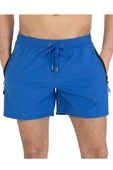 Saks Likralı Esnek Kumaş Su İtici Özellikli Düz Renk Erkek Plaj Deniz Şort Mayo - 2201-Saks thumbnail 1