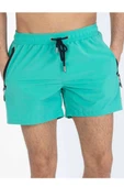 Mint Likralı Esnek Kumaş Su İtici Özellikli Düz Renk Erkek Plaj Deniz Şort Mayo - 2201-Mint thumbnail 2