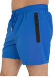 Saks Likralı Esnek Kumaş Su İtici Özellikli Düz Renk Erkek Plaj Deniz Şort Mayo - 2201-Saks thumbnail 2