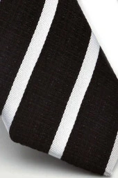 Beyaz Verev Çizgili Siyah Dokuma Kumaş Mendilli Slim Fit Kravat  / SDK-220701 thumbnail 3