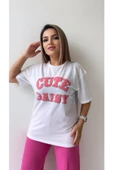 Kabartmalı Cute Daisy Tişört Ekru Pembe - 5