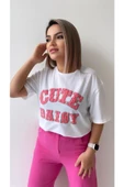 Kabartmalı Cute Daisy Tişört Ekru Pembe - 2