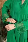 Dantel Esprili Detaylı Uzun Kollu ve Hakim Yakalı Viskon Kumaşlı Kadın Elbise Yeşil Dört Mevsim thumbnail 6