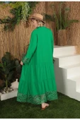 Dantel Esprili Detaylı Uzun Kollu ve Hakim Yakalı Viskon Kumaşlı Kadın Elbise Yeşil Dört Mevsim thumbnail 3