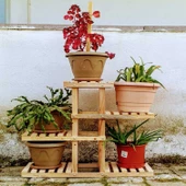 MODİLAYN Ahşap 5 Raflı Balkon Saksı Standı Bahçe Saksılık Çiçek Rafı - 1