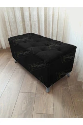 Aldagelsin Lüks Sandıklı Kapitoneli Ayakucu Puf 90 Cm Gümüş Ayak - 1