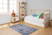 Çocuk Halısı ve Bebek Halısı Yıkanabilir Kaymaz Taban Figürlü Gri Pembe Dijital Baskı HC026 - 5