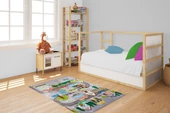 Çocuk Halısı ve Bebek Halısı Yıkanabilir Kaymaz Taban Araba Figürlü Gri Dijital Baskı Halı HC030 - 5