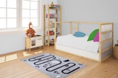 Çocuk Halısı ve Bebek Halısı Yıkanabilir Kaymaz Taban Figürlü Gri Dijital Baskı Halı HC032 - 5