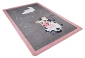 Çocuk Halısı ve Bebek Halısı Yıkanabilir Kaymaz Taban Figürlü Gri Pembe Dijital Baskı Halı HC044   - 3