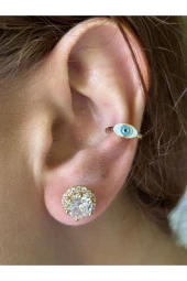 BYM432 Gold İnce Kristal Taş Detaylı Top Kadın Çelik Küpe thumbnail 2