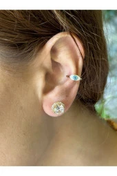 BYM432 Gold İnce Kristal Taş Detaylı Top Kadın Çelik Küpe thumbnail 3