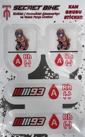 Secret Bike Kırmızı Motosiklet Ve Kask Kan Grubu Sticker A Rh (-) Negatif - 1