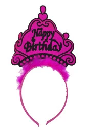 Parti Happy Birthday Yazılı Neon Fuşya Renk Doğum Günü Tacı - 1