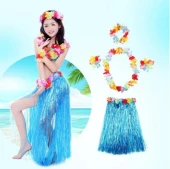 Parti Luau Aloha Havaii Partisi  Etek Taç ve Bileklik Seti Mavi - 1