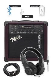 Midex MGA-25BN-HD Elektro Gitar Amfisi 25 Watt USB Bluetooth ve Şarjlı (Amfi Kulaklık ve Jack Kablo) - 2