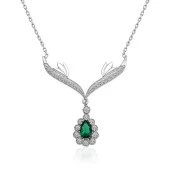 925 Ayar Gümüş Yeşil Taşlı Madalyon Kadın Gümüş Kolye - 1