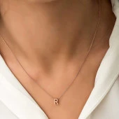 925 Ayar Gümüş Rose 3 Boyutlu R Harf Kadın Gümüş Kolye thumbnail 1