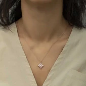 925 Ayar Gümüş Pembe Taşlı Umut Çiçeği Gümüş Kolye thumbnail 2