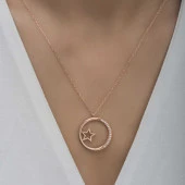 925 Ayar Gümüş Yıldız Detaylı Halka Kadın Gümüş Kolye thumbnail 3