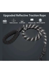 Köpekler İçin Gezdirme Tasması Reflektörlü 130 cm Halat Orta ve Büyük Boy Köpekler İçin Siyah - 3