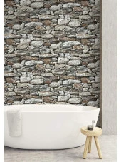 Taş Duvar Desenli Kendinden Yapışkanlı 3D Duvar Raf Kapı Kaplama Kağıdı 3 Metre 60 Cm thumbnail 3