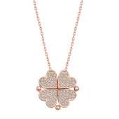 925 Ayar Gümüş Rose Kalpli Açılabilen Yonca Kadın Kolye thumbnail 1