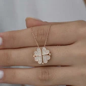 925 Ayar Gümüş Rose Kalpli Açılabilen Yonca Kadın Kolye thumbnail 4