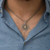 925 Ayar Gümüş Pusula Unisex Kolye thumbnail 2