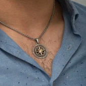 925 Ayar Gümüş Pusula Unisex Kolye thumbnail 3
