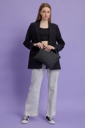 Kadın Siyah Deri Kapitone Clutch El Çantası - 1