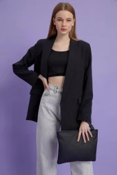 Kadın Siyah Deri Kapitone Clutch El Çantası - 3