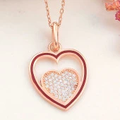 925 Ayar Gümüş Rose Kalp Kadın Kolye thumbnail 1
