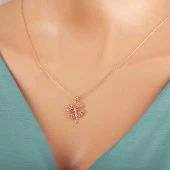 925 Ayar Gümüş Rose Kalpli Dört Yapraklı Yonca Kadın Kolye thumbnail 4