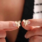 Aynalı Altın Kelebek Küpe - 1