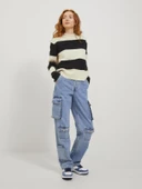 JJXX Bayan Renk Bloklu Sıfır Yaka Yün Kazak 12246493 thumbnail 3